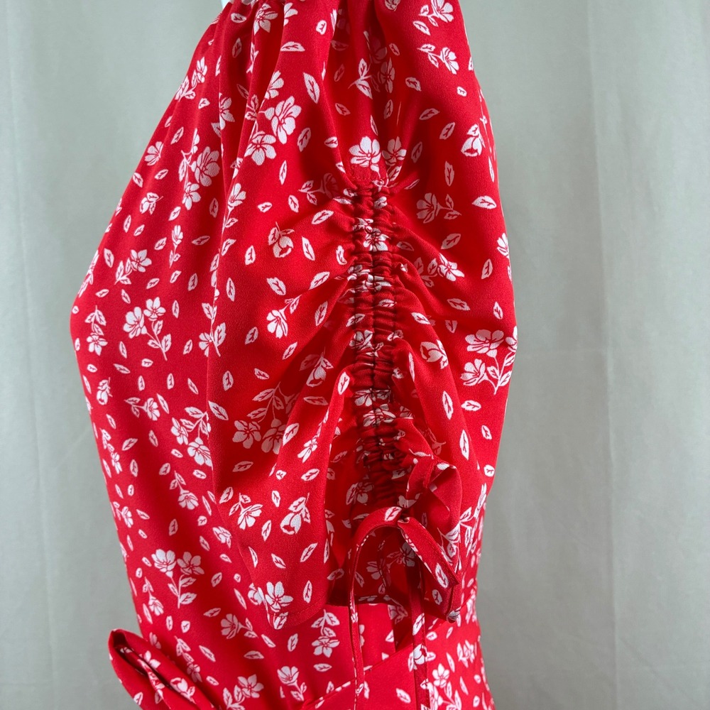 Lauren Ralph Lauren Womens 12 Midi Dress Red Floral Button Front Cottagecore - Picture 8 of 16